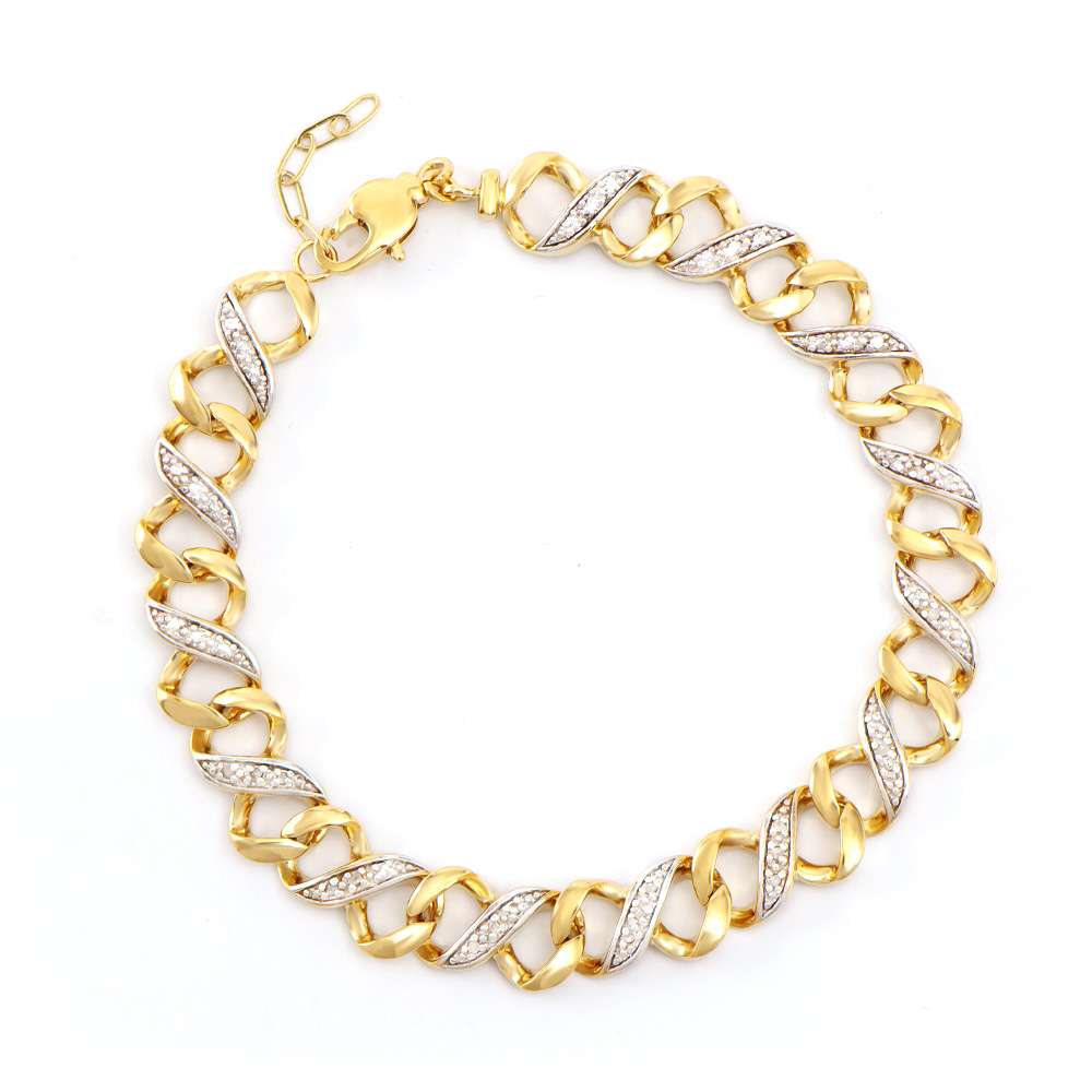 0.20 Tw Cts Diamonds 18K Gold Plated Designer Bracelet Size 8.5 Inches