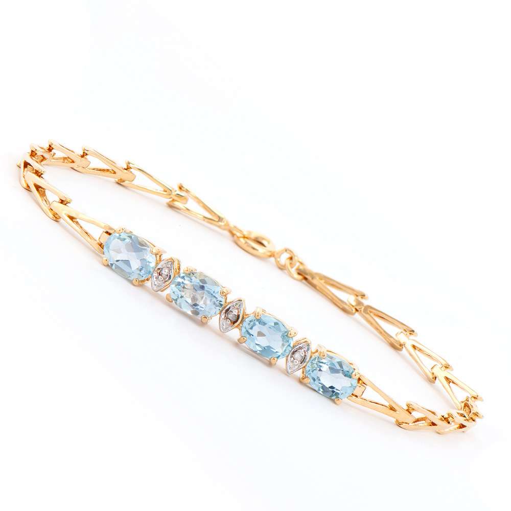 3.63 Tw Cts Blue Topaz   & Diamonds 18K Gold Plated Designer Bracelet Size 7.6 Inches