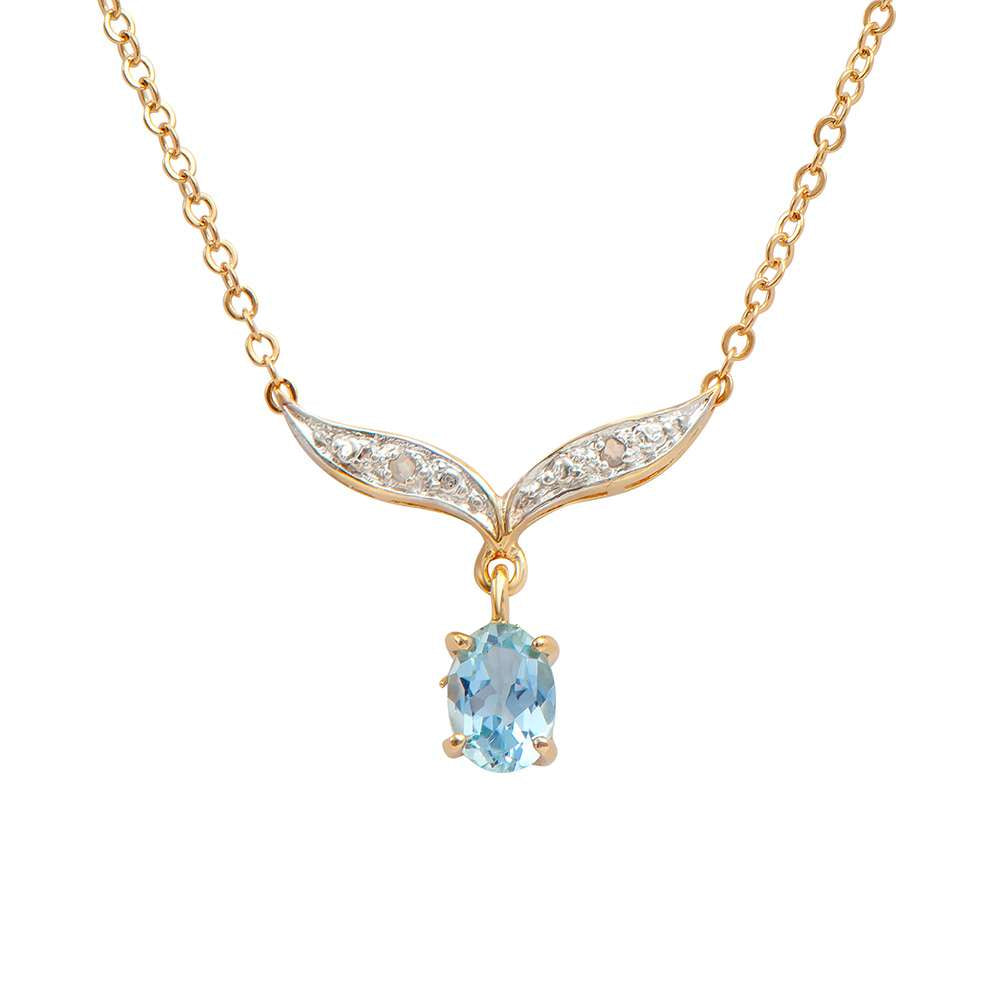 2.02 Tw Cts Blue Topaz & Diamonds 18K Gold Plated Designer Necklace Size 19 Inches