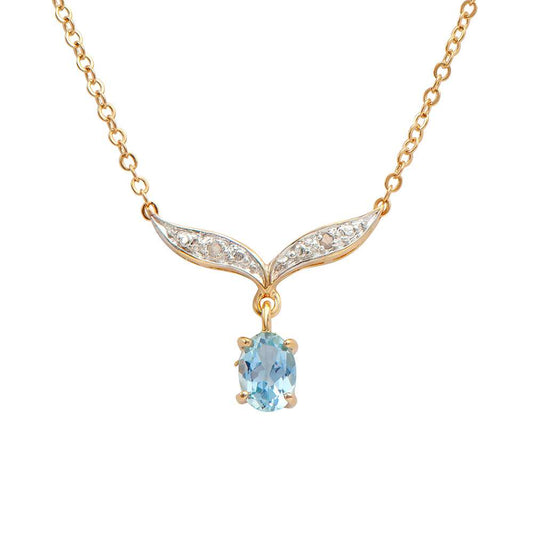 2.02 Tw Cts Blue Topaz & Diamonds 18K Gold Plated Designer Necklace Size 19 Inches