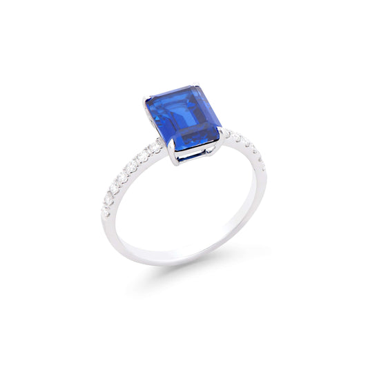 Sapphire 14K WG Designer Ring & 3.02 TCW Certified Lab Grown Diamonds