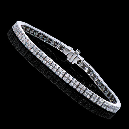 2.51 Cts Certified Diamonds 14K White Gold Designer 2 Row  Bracelet Size length 7.4 Inches