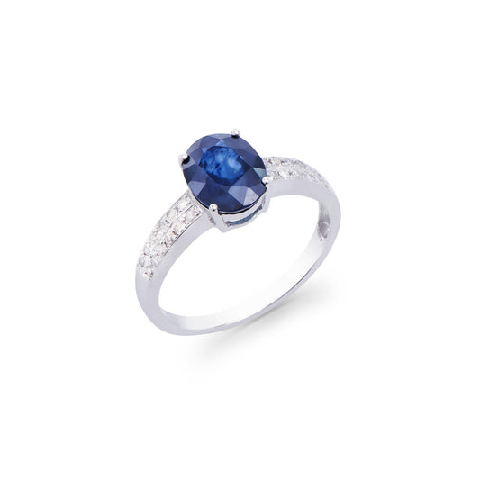 2.25 Cts Certified Diamonds & Blue Sapphire 14K White Gold Designer Ring Size 7.5