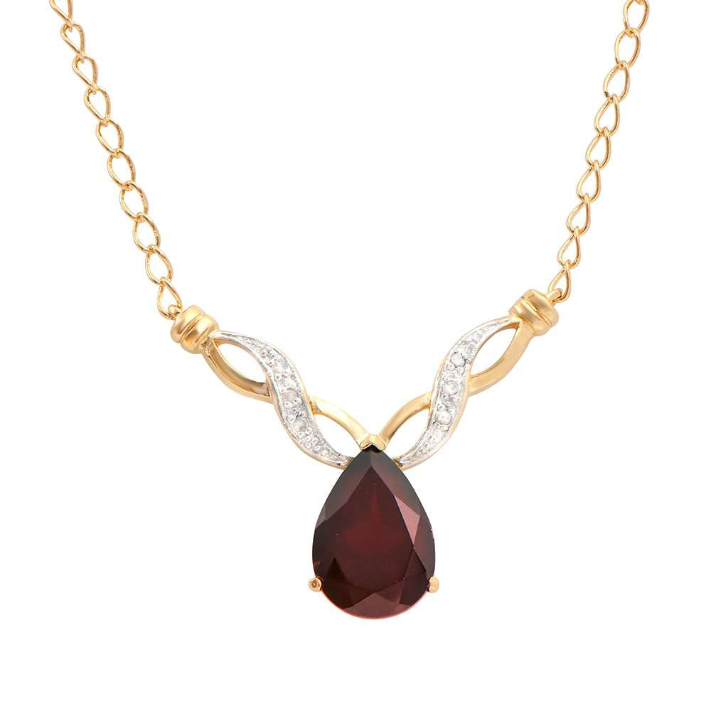 4.11 Tw Cts Garnets  & Diamonds 18K Gold Plated Designer Necklace Size 19 Inches