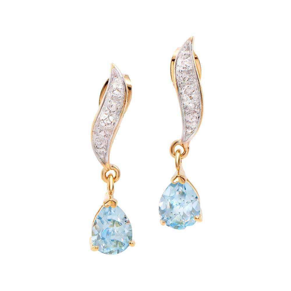 2.07 Tw Cts Blue Topaz & Diamonds 18K Gold Plated Designer Ear-Rings