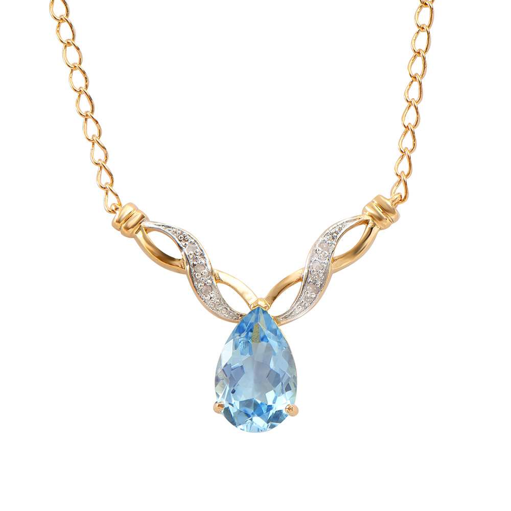 5.10 Tw Cts Blue Topaz & Diamonds 18K Gold Plated Designer Necklace Size 19 Inches