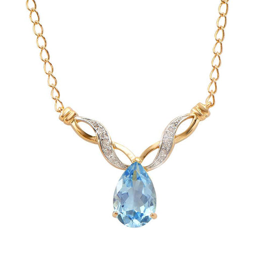 5.10 Tw Cts Blue Topaz & Diamonds 18K Gold Plated Designer Necklace Size 19 Inches