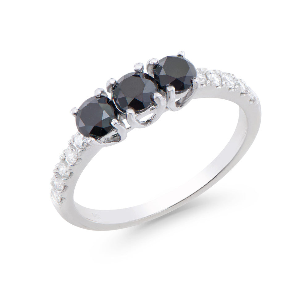 1.28 Cts Tw Certified Diamonds 14K White Gold Designer Ring Size 7.5 With Black Color Diamonds