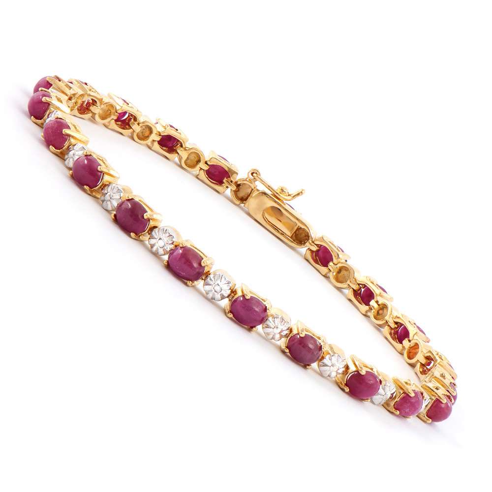 12.27 Tw Cts Ruby & Diamonds 18K Gold Plated Designer Bracelet Size 7.75 Inches