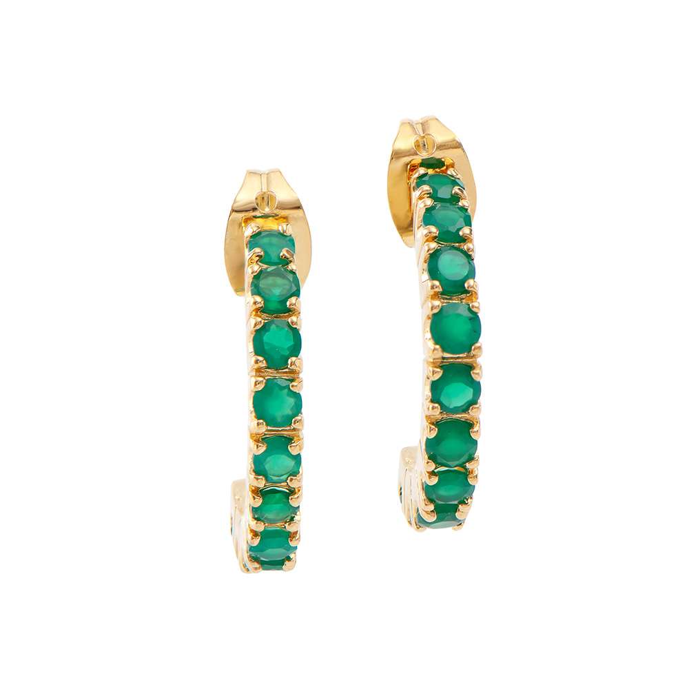 1.20 Tw Cts Green Agate 18K Gold Plated Designer Ear-Rings