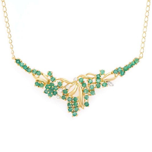 2.60 Tw Cts Emeralds & Diamonds 18K Gold Plated Designer Necklace 19 Inches