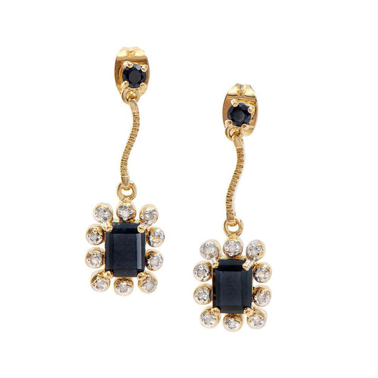 2.41 Tw Cts Sapphire & Diamonds 18K Gold Plated Designer Ear-Rings