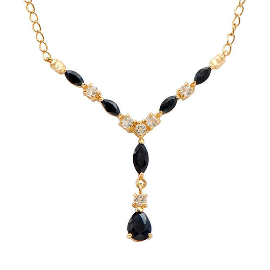 4.10 Tw Cts Black Sapphire & White Topaz 18K Gold Plated  Designer Neckalce Size 19 Inches