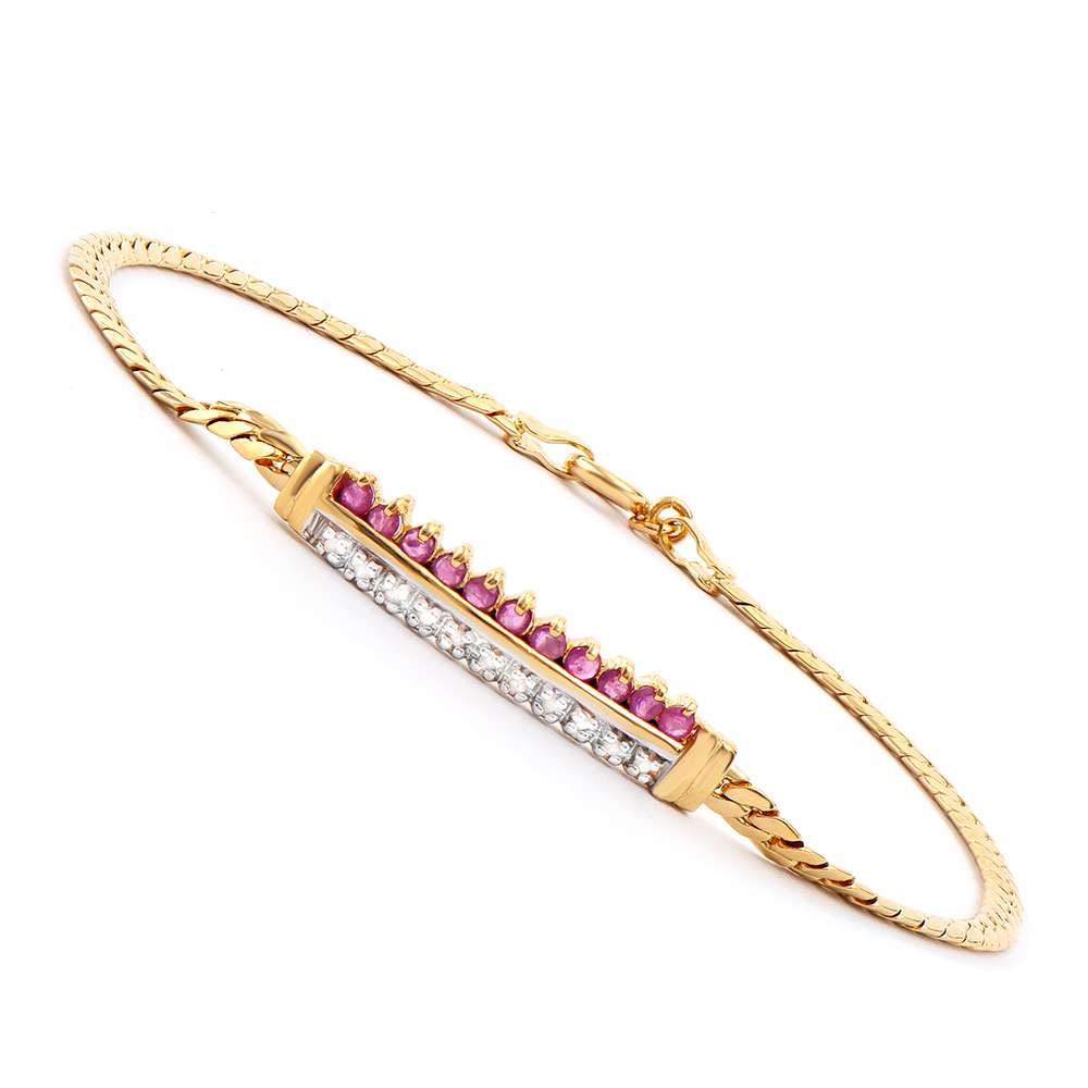 0.60 Tw Cts Ruby And Diamonds 18K Gold Plated Designer Bracelet Size 8.2 Inches