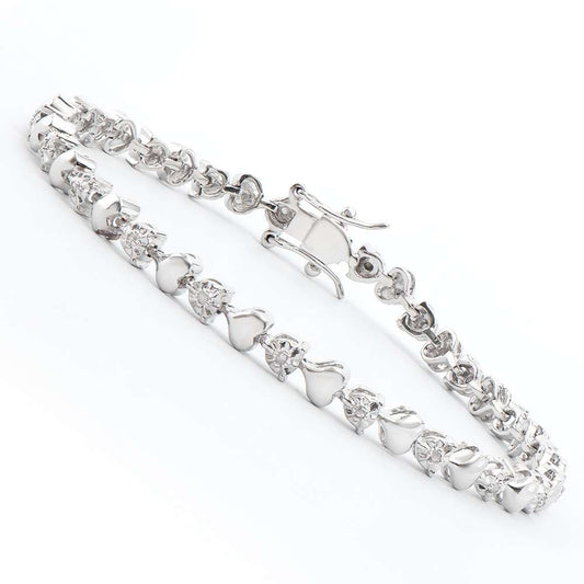 0.16 Tw Cts Diamonds Rhodium Plated Designer Bracelet 7.9 Inches