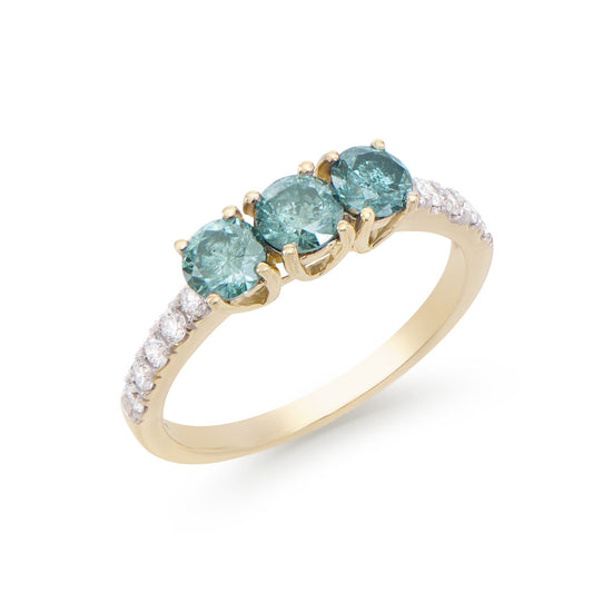 1.28 Cts Tw Certified Diamonds 14K Yellow  Gold Designer Ring Size 7.5 With London Blue Color Diamonds