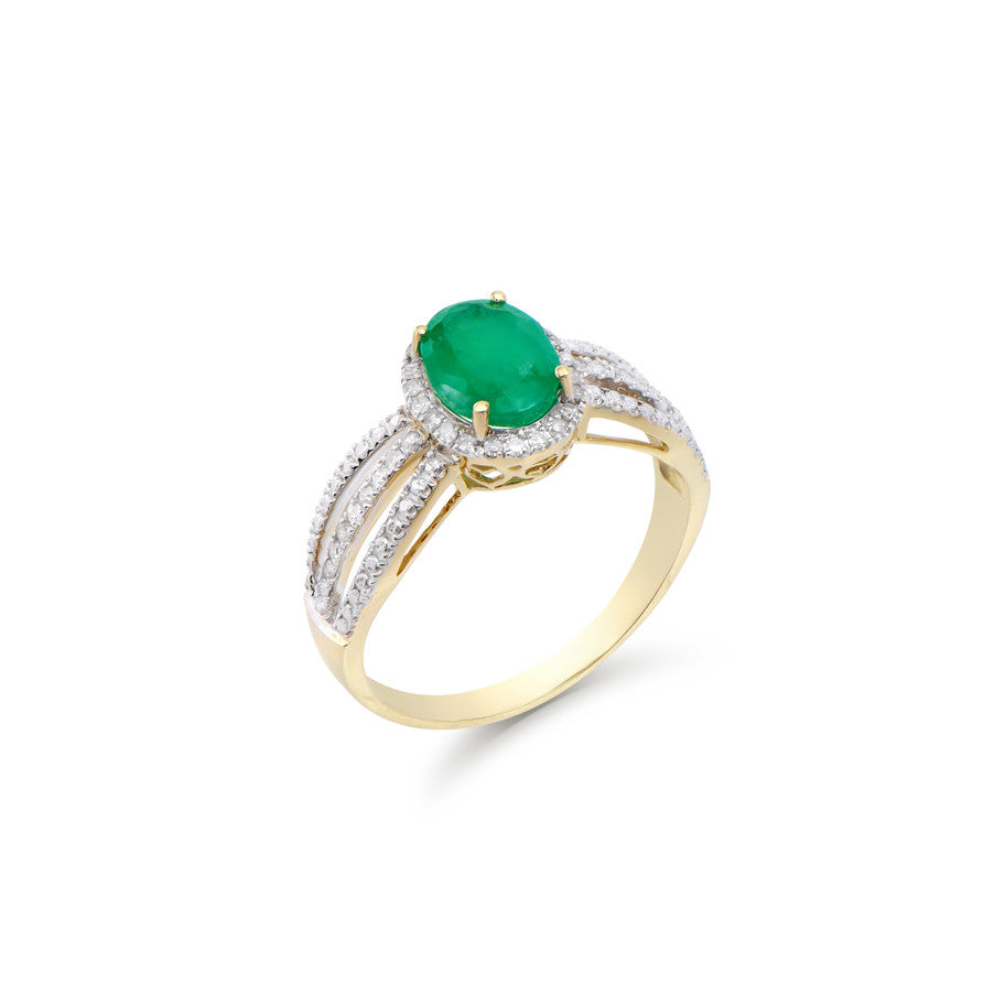 1.28 Cts Certified Diamonds & Brasil Emeralds 14K Yellow Gold Designer Ring Size 7.5