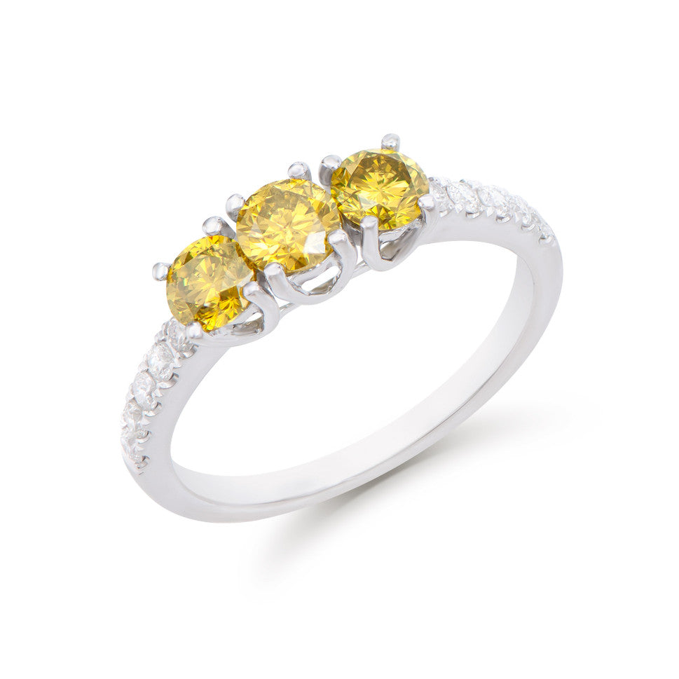 1.28 Cts Tw Certified Diamonds 14K White Gold Designer Ring Size 7.5 With Yellow Color Diamonds