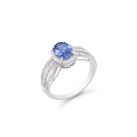 1.33 Cts Certified Diamonds & Tanzanite 14K White Gold Designer Ring Size 7.5