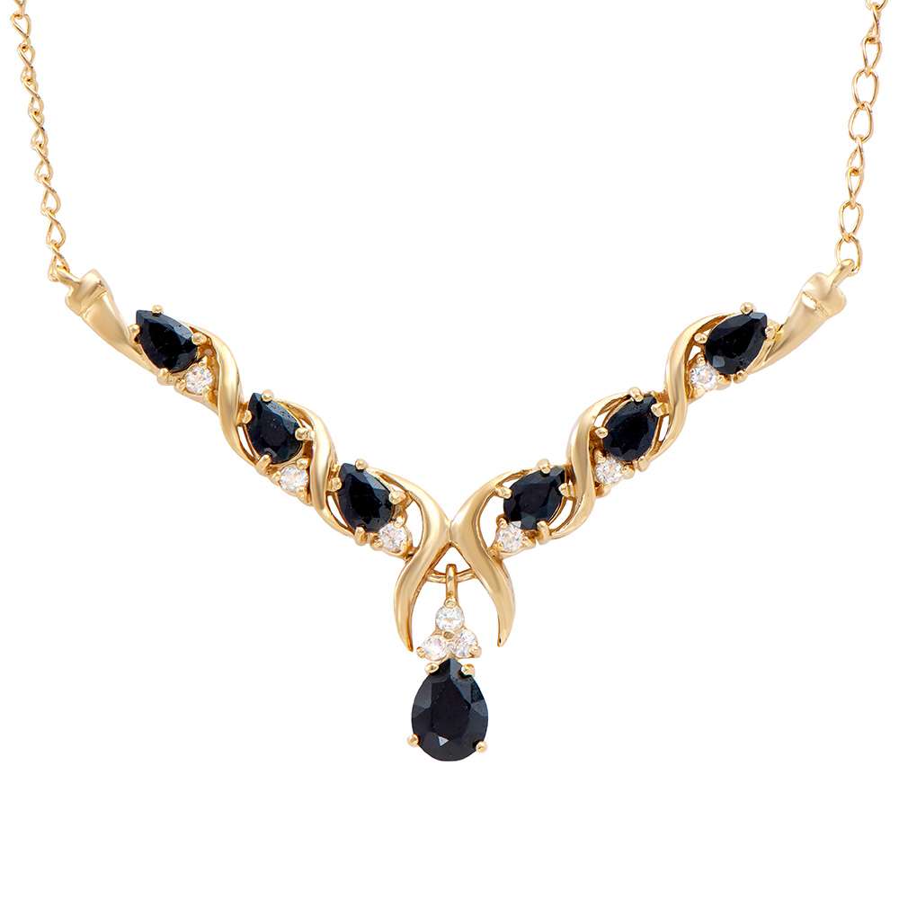 5.00 Tw Cts Black Sapphire  & White Topaz 18K Gold Plated Designer Necklace Size 19 Inches