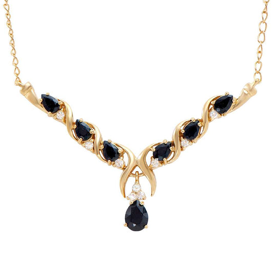 5.00 Tw Cts Black Sapphire  & White Topaz 18K Gold Plated Designer Necklace Size 19 Inches