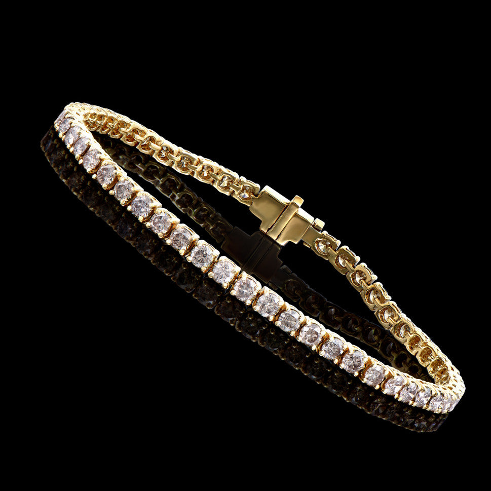 5.75 Cts Certified Diamonds 14K Yellow Gold Designer Tennis Bracelet Size length 7.3 Inches Champagne Color Diamonds