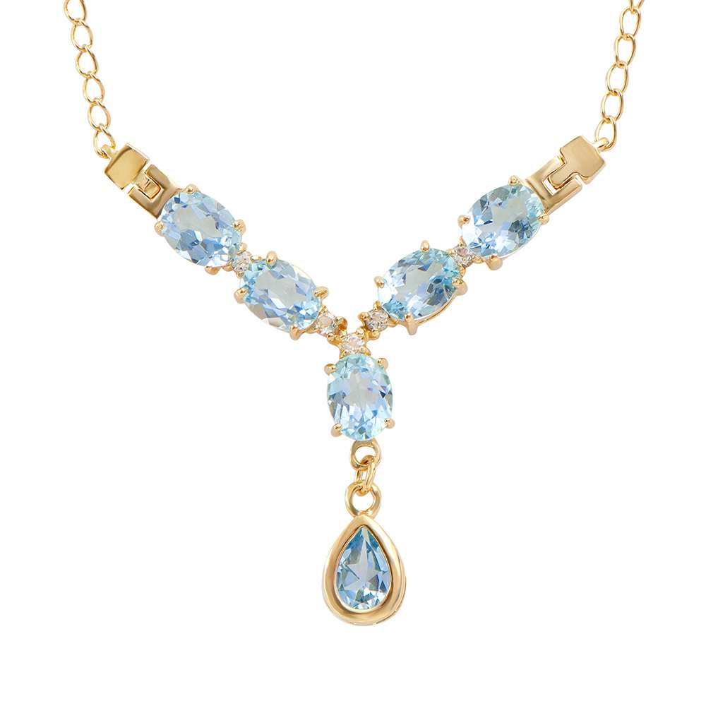 8.25 Tw Cts Blue Topaz & White Topaz 18K Gold Plated Designer Necklace Size 19 Inches