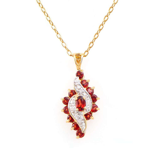 1.18 Tw Cts Garnets & Diamonds 18K Gold Plated  Designer Pendant Size 18 Inches