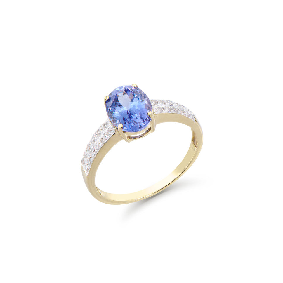 1.95 Cts Certified Diamonds & Tanzanite 14K Yellow Gold Designer Ring Size 7.5