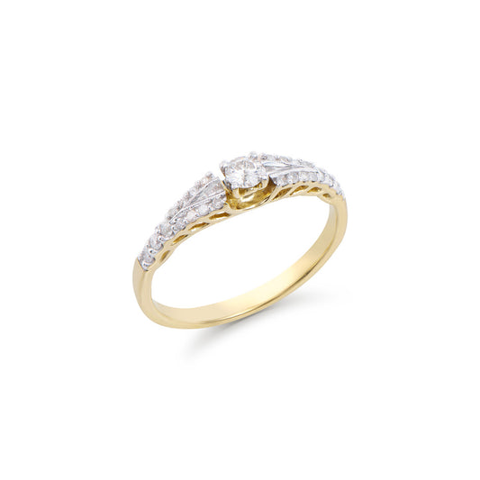 0.40 Cts Tw Certified Diamonds 14K Yellow Gold Desginer Ring 7.5