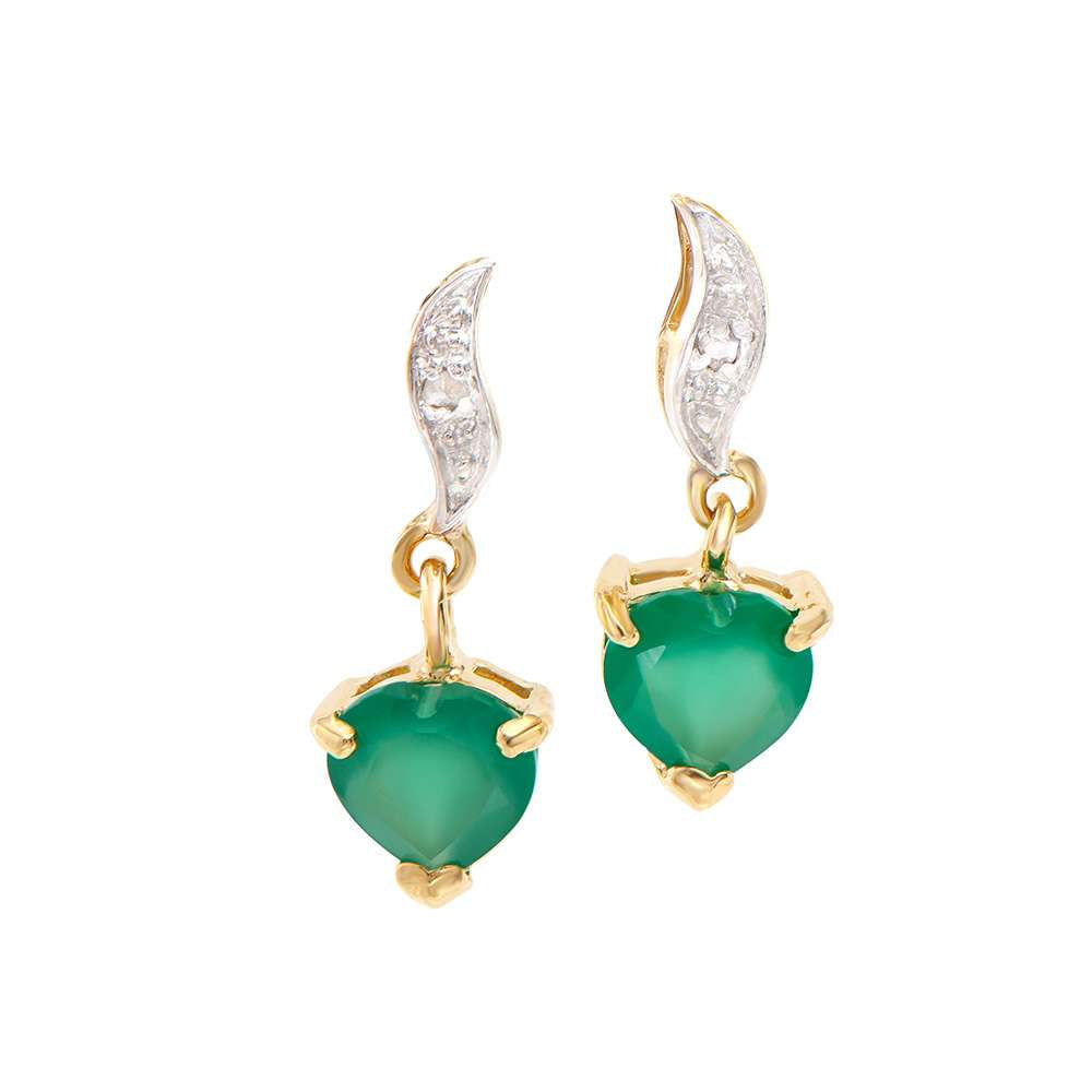 1.12 Tw Cts Green Agate & Diamonds 18 K Gold Plated Designer Ear-Rings