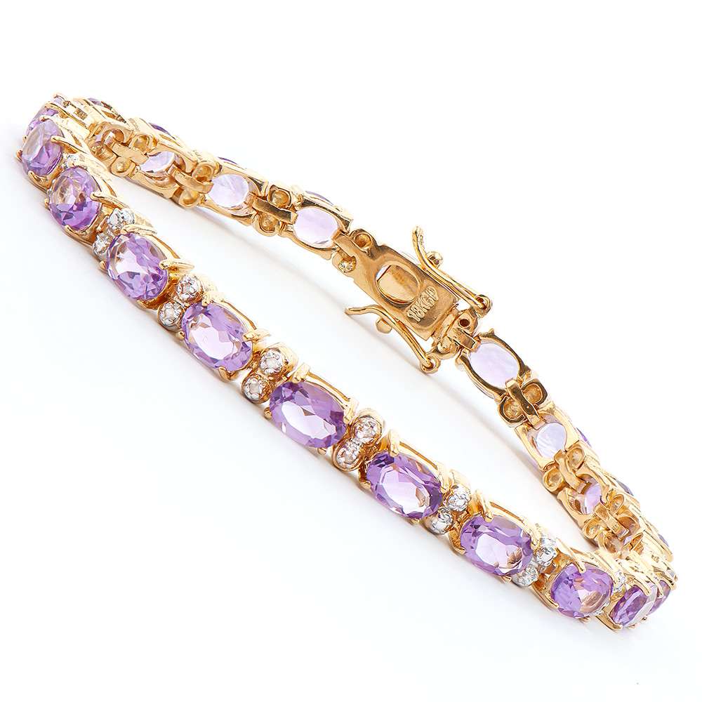 13.30 Tw Cts Amethyst & Diamonds 18K Gold Plated Designer  Bracelet Size 8 Inches