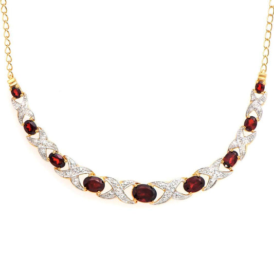 4.93 Tw Garnet & Diamonds 18K Gold Plated Designer Necklace Size 19 Inches