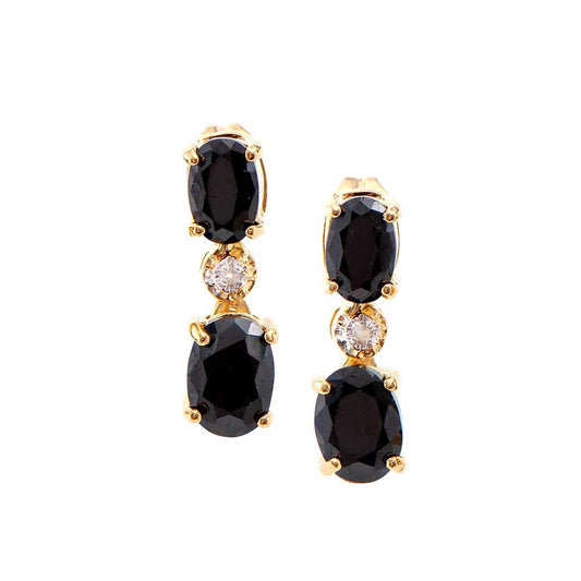 3.31 Tw Cts Black Sapphire & Diamonds 18K Gold Plated Designer Ear-Rings