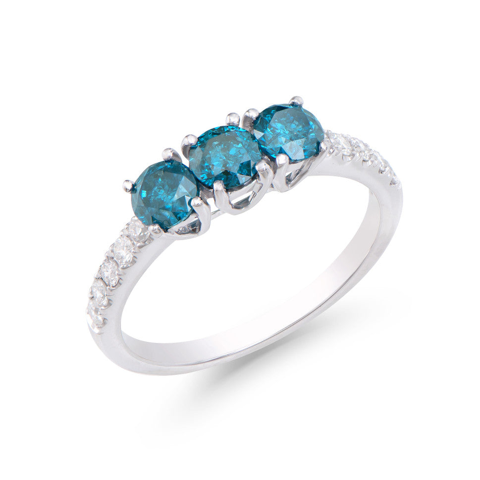 1.28 Cts Tw Certified Diamonds 14K White Gold Designer Ring Size7.5 With London Blue Color Diamonds