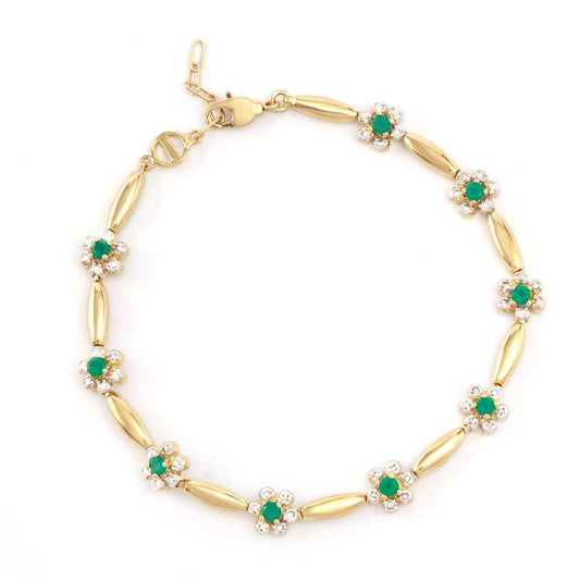 1.01  Tw Cts Green Agate & Diamonds 18K Gold Plated Designer Bracelet Size 8.1 Inches