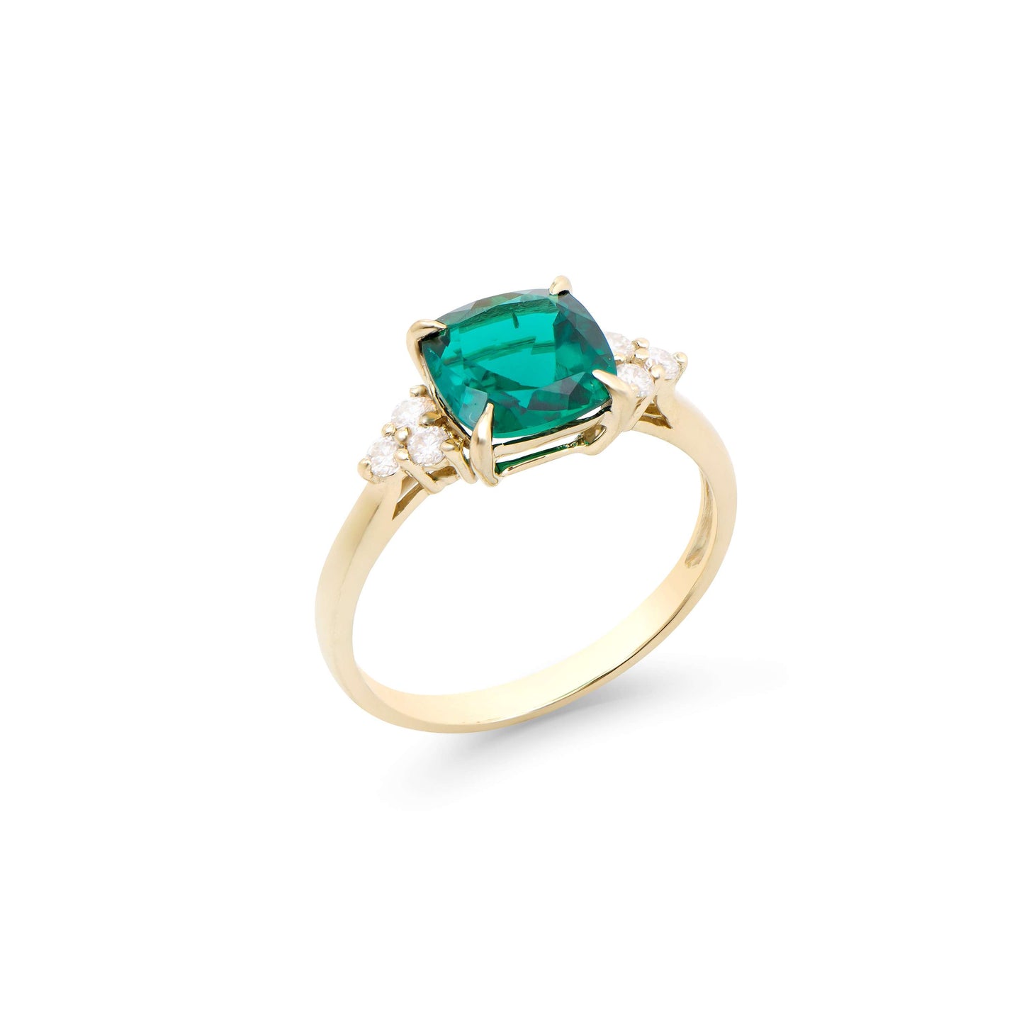 Emerald 14K YG Designer Ring & 2.11 TCW Certified Lab Grown Diamonds