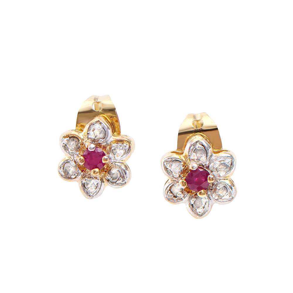 0.32 Tw Cts Ruby & Diamonds 18K Gold Plated Designer Ear-Rings