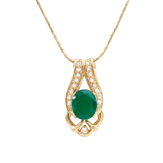 4.80 Tw Cts Green Agate  & White Topaz 18K Gold Plated Designer Necklace Size 16 Inches