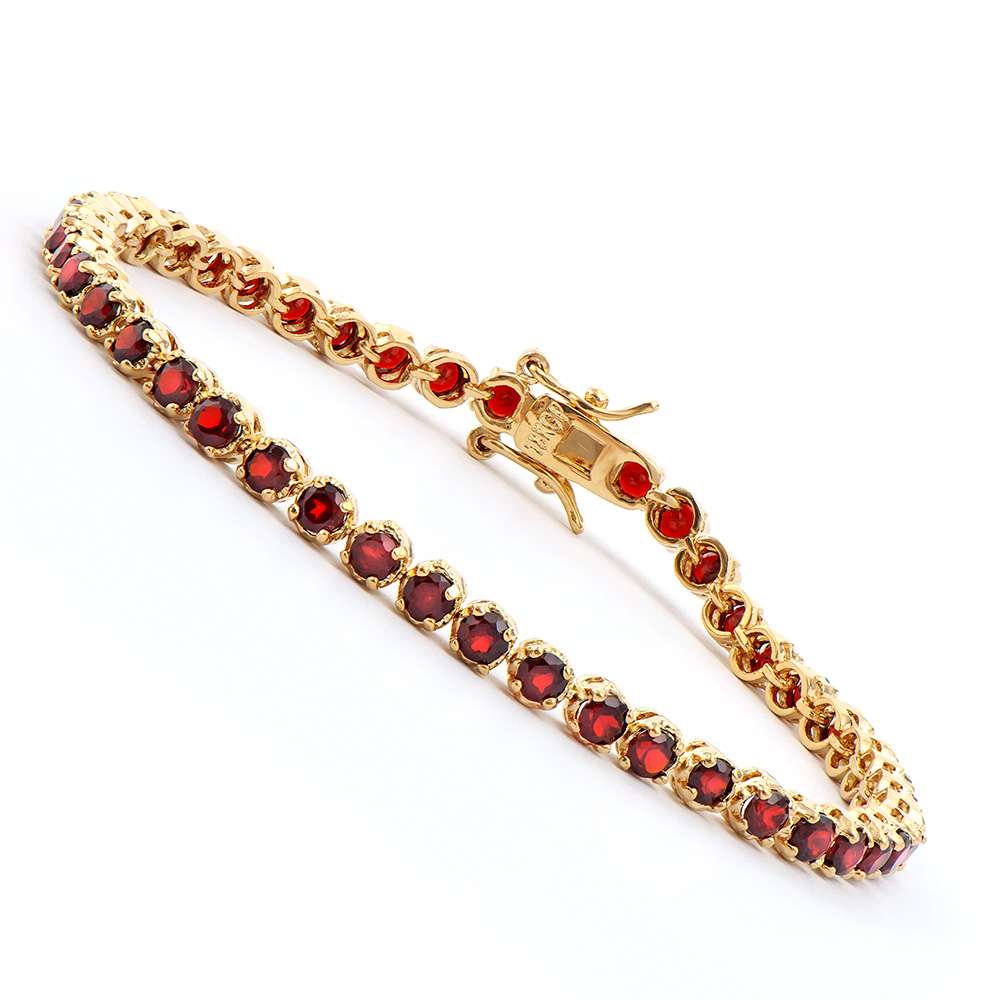 3.60 Tw Cts Garnets 18K Gold Plated Designer Bracelet Size 7.5 Inches