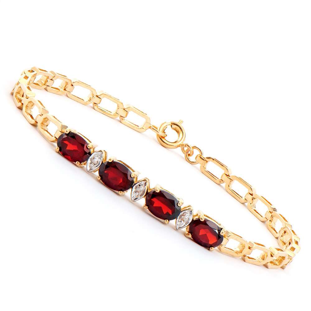 3.53 Tw Cts Garnets  & Diamonds 18K Gold Plated Designer Bracelet Size 7.25 Inches