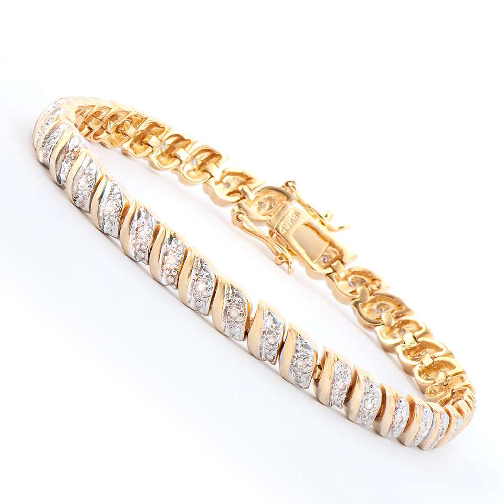 0.39 Tw Cts Diamonds 18K Gold Plated Designer Bracelet Size 7.8 Inches