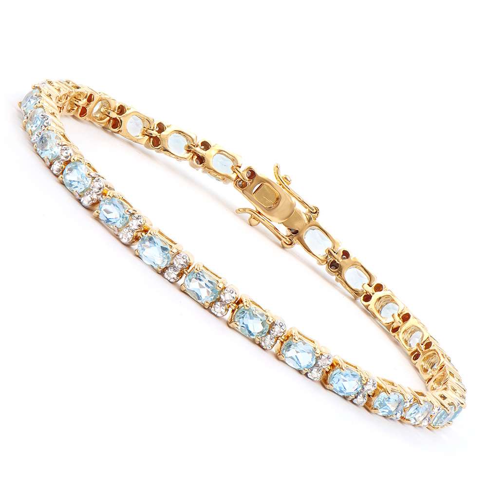 10.50 Tw Cts Blue Topaz & Diamonds 18K Gold Plated Designer Bracelet Size 8 Inches