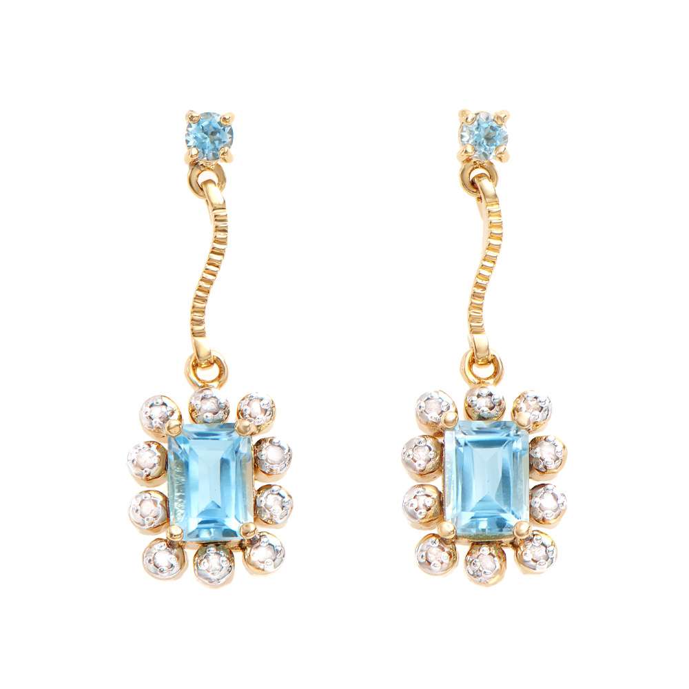 2.22 Tw Cts Blue Topaz & Diamonds 18K Gold Plated Designer Ear-Rings