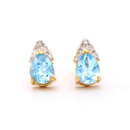 2.73 Tw Cts Blue Topaz & Diamonds 18K Gold Plated Designer Ear-Rings