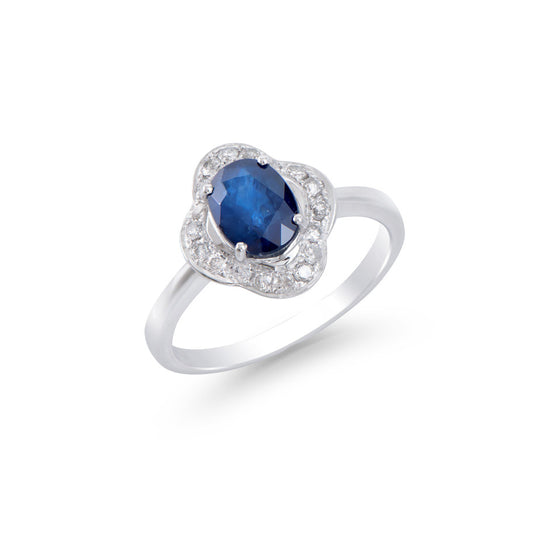 1.80 Cts Certified Diamonds & Blue Sapphire 14 K White Gold Designer  Ring Size 7.5